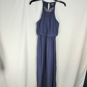 Lily Rose Navy Built-in Necklace Spaghetti Strap Maxi Dress Size XSmall